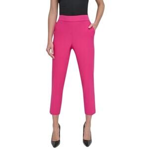 DKNY Petite High Rise Cropped Pull-On Pants in Wild Berry Pink